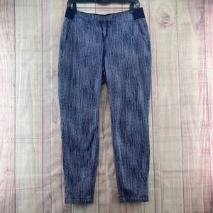 Athleta Midtown Ankle Pants Joggers Navy Blue White Dash Print Size 6 594970